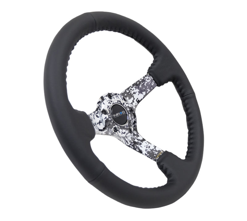 NRG Reinforced Steering Wheel (350mm / 3in. Deep) Blk Leather w/Hydrodipped Digi-Camo Spokes - Chris Taylor Racing Services
