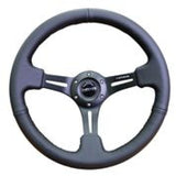 NRG Reinforced Steering Wheel (350mm / 3in. Deep) Black Leather w/ Black Stitching