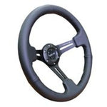 NRG Reinforced Steering Wheel (350mm / 3in. Deep) Black Leather w/ Black Stitching