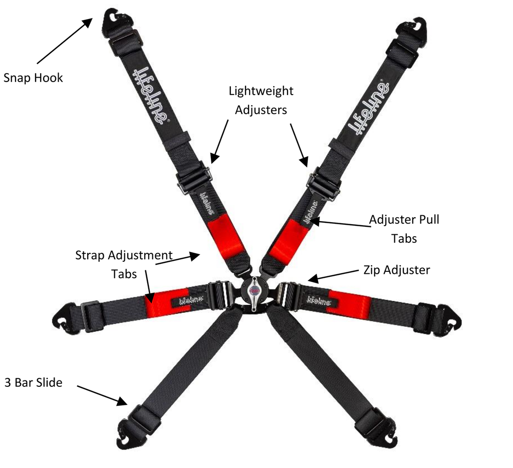 Lifeline Harness - Copse 6pt FIA 8853:2016 - 2" - Snap Hook or Bolt-In, Pull-Down *2031 EXPIRATION*