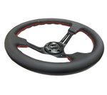 NRG Reinforced Steering Wheel (350mm / 3in. Deep) Black Leather/Red Stitch & Blk 3-Spoke w/Slits - Chris Taylor Racing Services