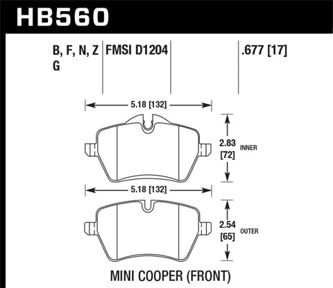 Hawk 05-06 JCW R53 Cooper S & 07+ R56 Cooper S HPS Street Front Brake Pads - Chris Taylor Racing Services