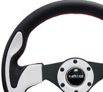 NRG Reinforced Steering Wheel (320mm) Blk w/White Trim & 4mm 3-Spoke - Chris Taylor Racing Services