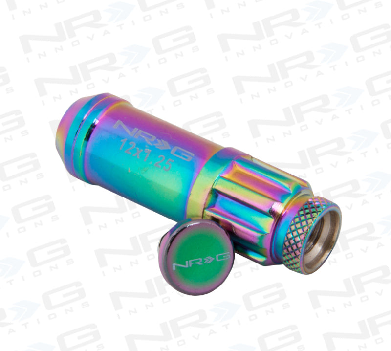 NRG 700 Series M12 X 1.25 Steel Lug Nut w/Dust Cap Cover Set 21 Pc w/Locks & Lock Socket - Neochrome - Chris Taylor Racing Services