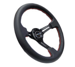 NRG Reinforced Steering Wheel (350mm / 3in. Deep) Black Leather/Red Stitch & Blk 3-Spoke w/Slits - Chris Taylor Racing Services