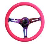 NRG Classic Wood Grain Steering Wheel (350mm) Neon Pink Painted Grip w/Neochrome 3-Spoke Center