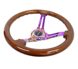 NRG Reinforced Steering Wheel (350mm / 3in. Deep) Brown Wood w/Blk Matte Spoke/Neochrome Center Mark