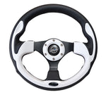 NRG Reinforced Steering Wheel (320mm) Blk w/White Trim & 4mm 3-Spoke - Chris Taylor Racing Services