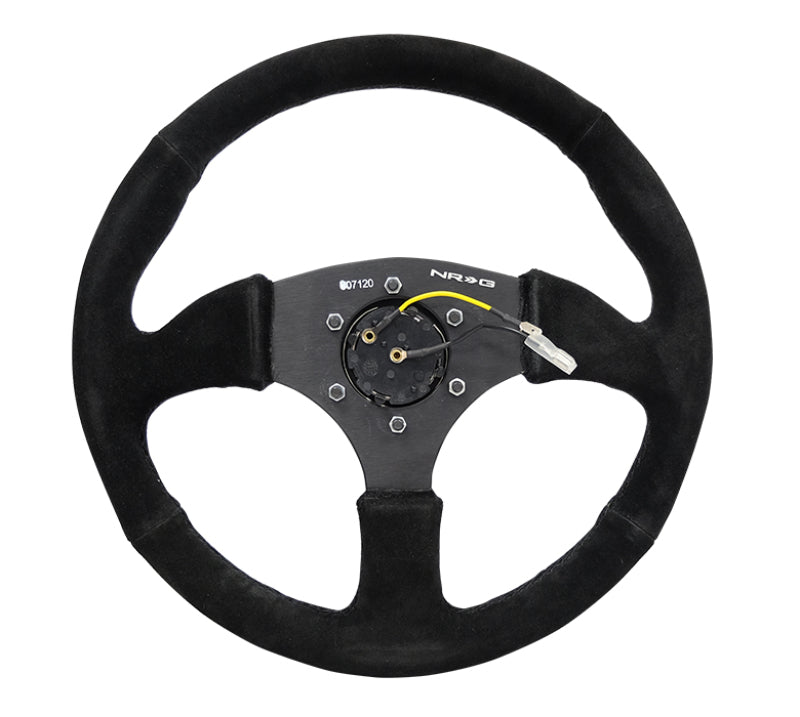 NRG Reinforced Steering Wheel (350mm / 2.5in. Deep) Blk Suede Comfort Grip w/5mm Matte Blk Spokes - Chris Taylor Racing Services