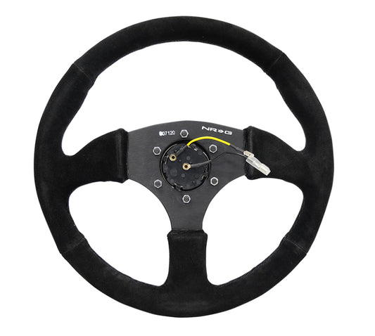 NRG Reinforced Steering Wheel (350mm / 2.5in. Deep) Blk Suede Comfort Grip w/5mm Matte Blk Spokes - Chris Taylor Racing Services