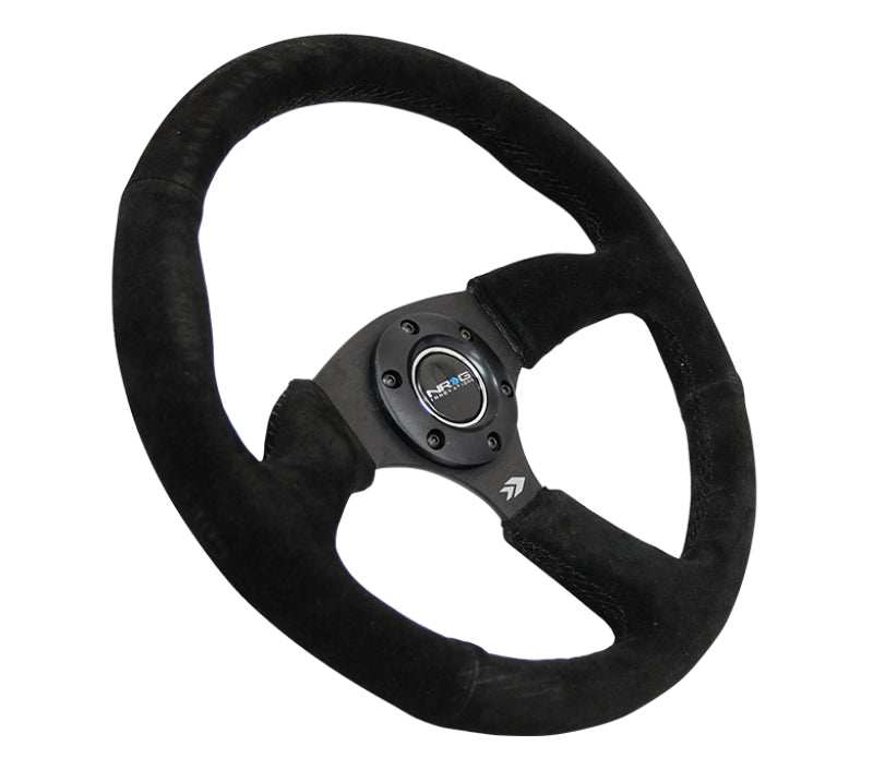 NRG Reinforced Steering Wheel (350mm / 2.5in. Deep) Blk Suede Comfort Grip w/5mm Matte Blk Spokes - Chris Taylor Racing Services