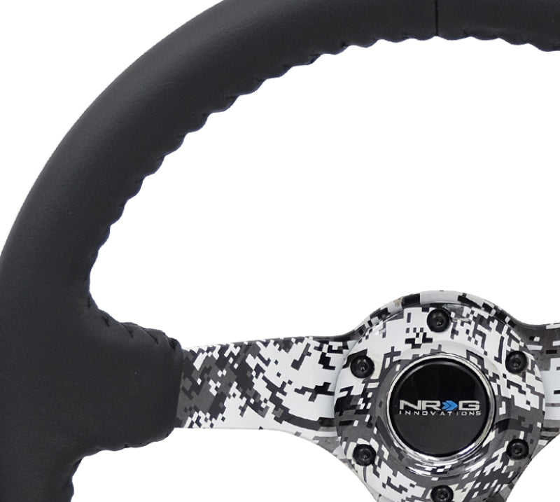 NRG Reinforced Steering Wheel (350mm / 3in. Deep) Blk Leather w/Hydrodipped Digi-Camo Spokes - Chris Taylor Racing Services