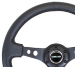 NRG Reinforced Steering Wheel (350mm / 3in. Deep) Blk Leather w/Blk Spoke & Circle Cutouts - Chris Taylor Racing Services