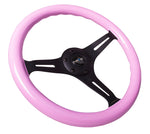 NRG Classic Wood Grain Steering Wheel (350mm) Solid Pink Painted Grip w/Black 3-Spoke Center