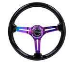NRG Reinforced Steering Wheel (350mm / 3in. Deep) Blk Wood w/Blk Matte Spoke/Neochrome Center Mark