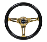 NRG Classic Wood Grain Steering Wheel (350mm) Black Grip w/Chrome Gold 3-Spoke Center