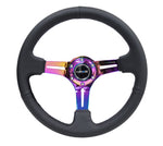 NRG Reinforced Steering Wheel (350mm / 3in. Deep) Blk Leather/Blk Stitch w/Neochrome Slits - Chris Taylor Racing Services