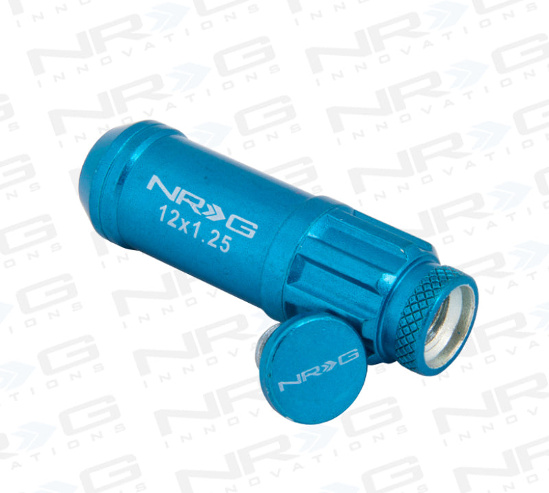 NRG 700 Series M12 X 1.25 Steel Lug Nut w/Dust Cap Cover Set 21 Pc w/Locks & Lock Socket - Blue - Chris Taylor Racing Services