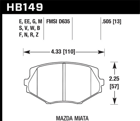 Hawk 94-05 Miata / 01-05 Normal Suspension HP+ Street Front Brake Pads (D635)