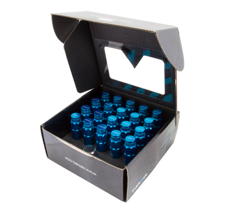 NRG 700 Series M12 X 1.25 Steel Lug Nut w/Dust Cap Cover Set 21 Pc w/Locks & Lock Socket - Blue - Chris Taylor Racing Services