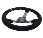 NRG Reinforced Steering Wheel (350mm / 3in. Deep) Blk Suede/X-Stitch w/5mm Blk Spoke & Yellow CM