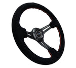 NRG Reinforced Steering Wheel (350mm / 3in. Deep) Blk Suede w/Red Stitching & 5mm Spokes w/Slits - Chris Taylor Racing Services