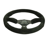 NRG Reinforced Steering Wheel (350mm / 2.5in. Deep) Blk Suede Comfort Grip w/5mm Matte Blk Spokes - Chris Taylor Racing Services